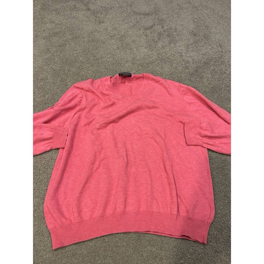 Brooks Brothers Sweater XL Pink Cotton Blend V Neck Long Sleeve‎ Casual Pullover